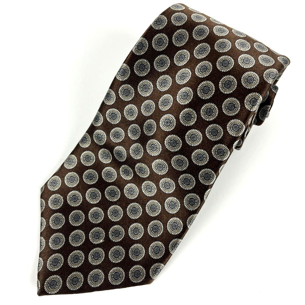 Oscar de la Renta Couture Mens Tie Gold Brown Silk Velour Hand sewn 55in Necktie